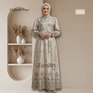 Zenith Gamis Dress Motif Kain Silk Premium Nafisah Series Bumil & Busui Friendly Bahan Lembut Flowy Anti Luntur Cocok untuk Daily Lebaran Pesta