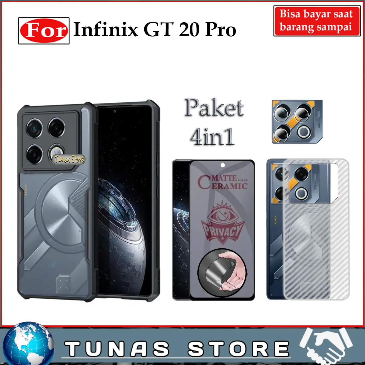 4IN1 CASE SHOCKPROOF INFINIX GT 20 PRO CASING SILIKON PRIVACY ANTI SPY CAMERA LENS GARSKIN Antigores Layar