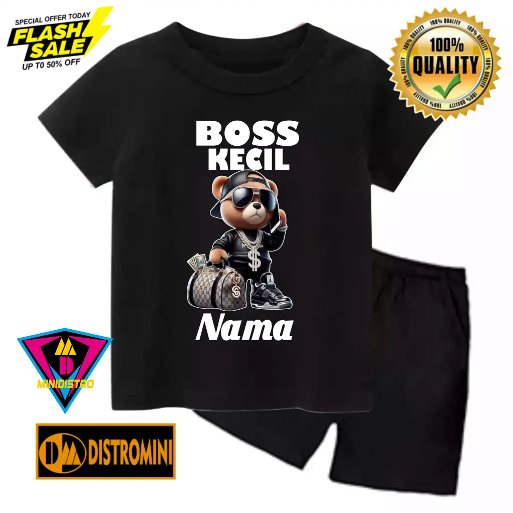Stelan Anak BOSS KECIL Castem Nama Suka-suka 1-6th Katun Combad - Fashion Anak Fashion Parsel Bayi Cowok Perempuan Laki-Laki