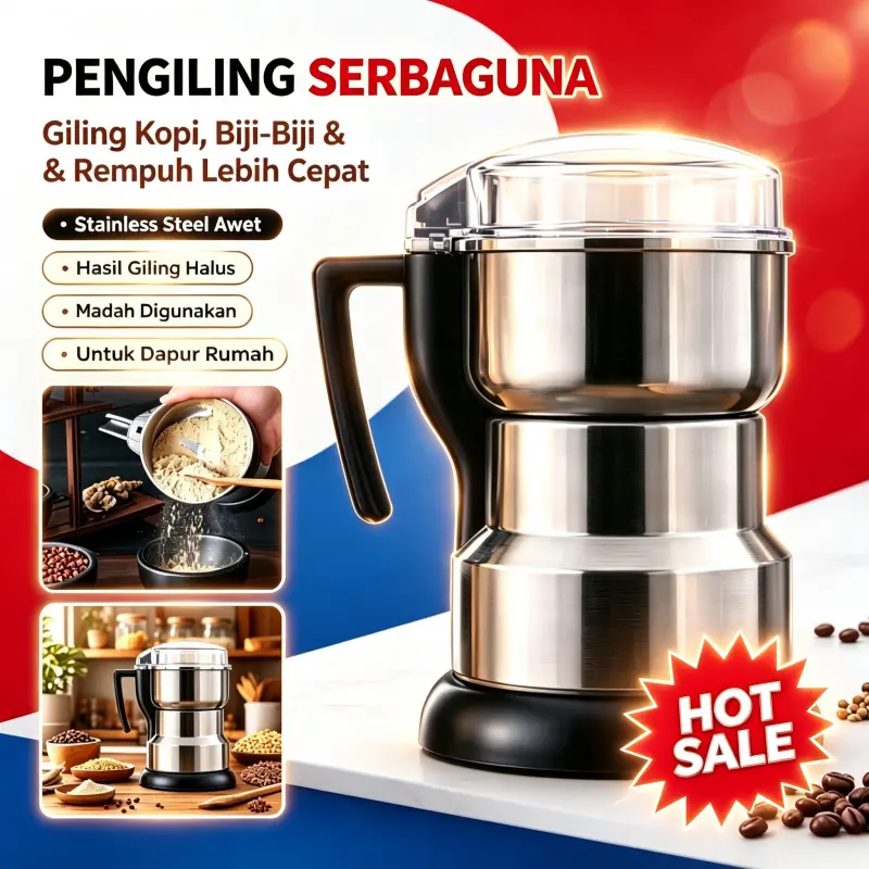 Bisa COD Mesin Penggiling Kopi Elektrik 300W Serbaguna Giling Bumbu Kacang dan Semua Jenis Biji-bijian