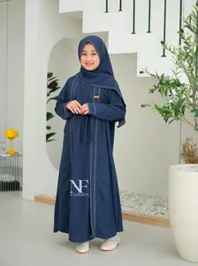 Khirana Gamis Abaya Anak Remaja Tanggung Usia 5-16 Tahun Bahan Sabrina Anti UV Kombinasi Benang Smock Baju Muslim Lebaran Size M L XL XXL