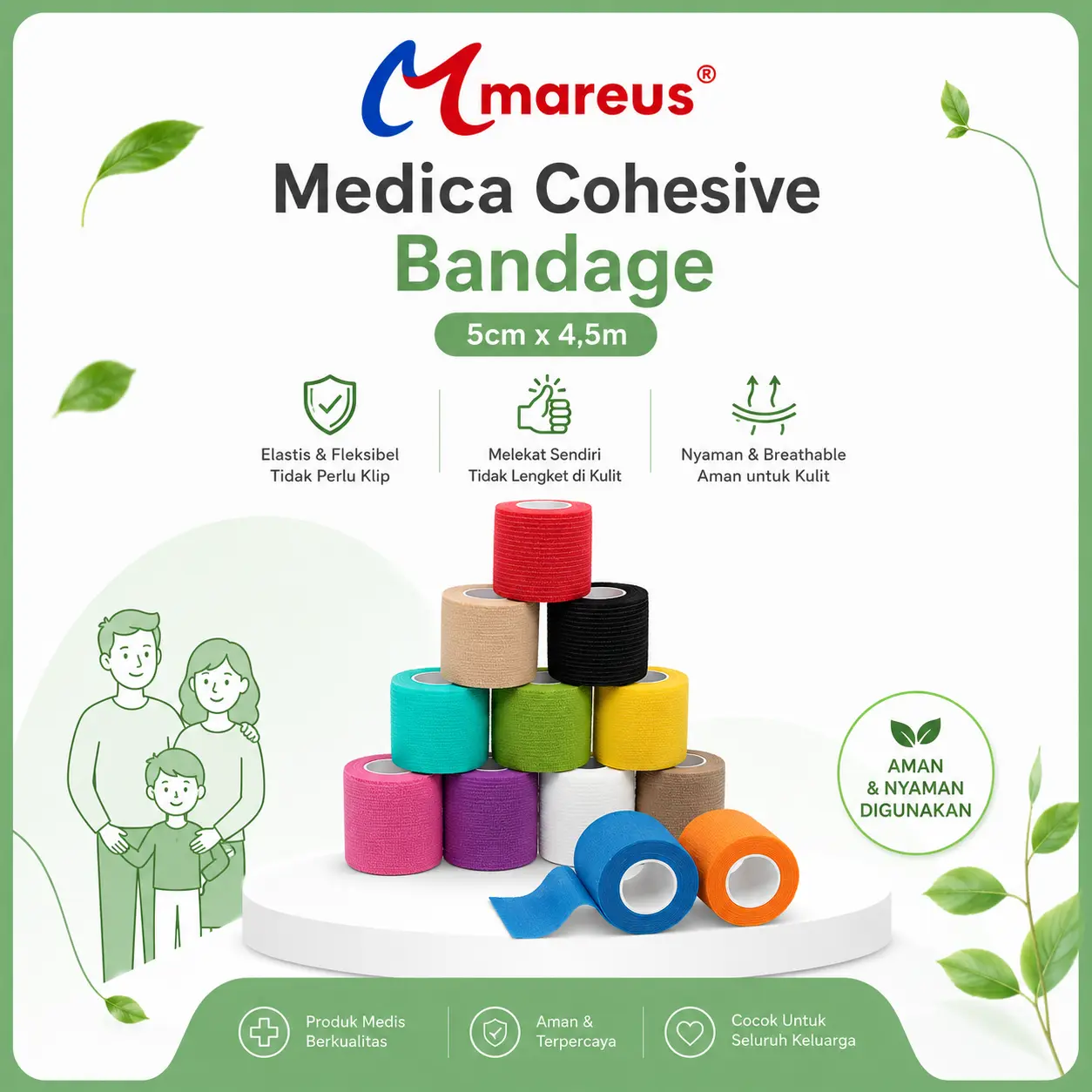 5cm x 4,5m Cohesive Bandage / Perban Elastis