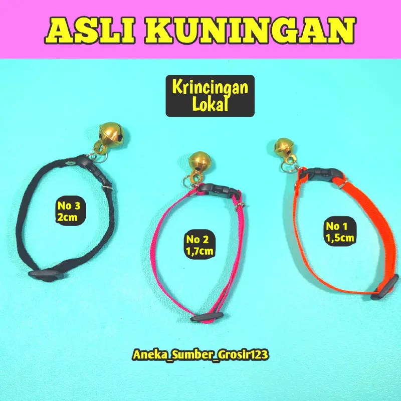 Kalung kucing anjing lonceng kuningan impor dan lokal model tali katun polos anti luntur dan karat suara kencang 1