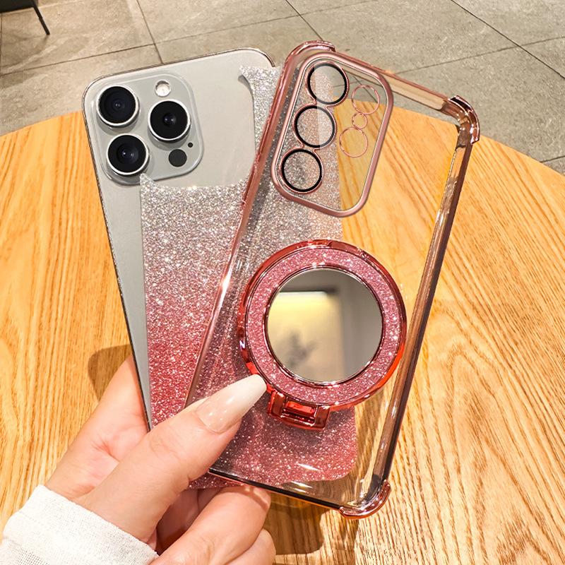 Product Introduction of Fashion Four Corners Anti Drop Transparent Electroplated For Samsung Galaxy S21 S23 S22FE S24Ultra Magnetic Mirror bracket Protective Case Accessories Handheld Casing Phonecase Cover Protection Protector Cellphone Smartphone Shockproof Screen Protector 2