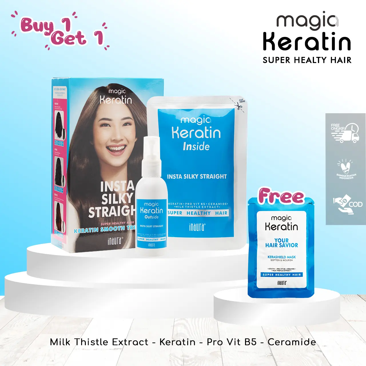 Paket Buy 1 Get 1 Magia Insta Silky Straight FREE Magia Keratin Masker 40gr