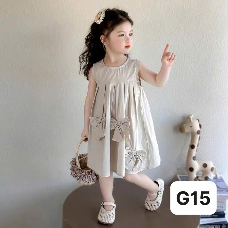   8-35kg -Dung Kids 02 - G15 Váy xát nách 3 nơ cổ tròn basic nhẹ nhàng xinh xắn cho bé gái 