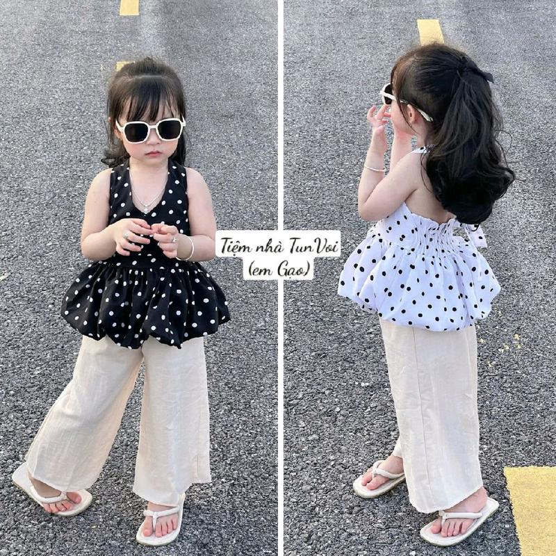 [10-32kg](Tặng kèm kính) Set áo cổ yếm form bí kèm quần ống suông cho bé (áo chất lụa hàn mềm mát, quần chất linen đứng form không nhăn)