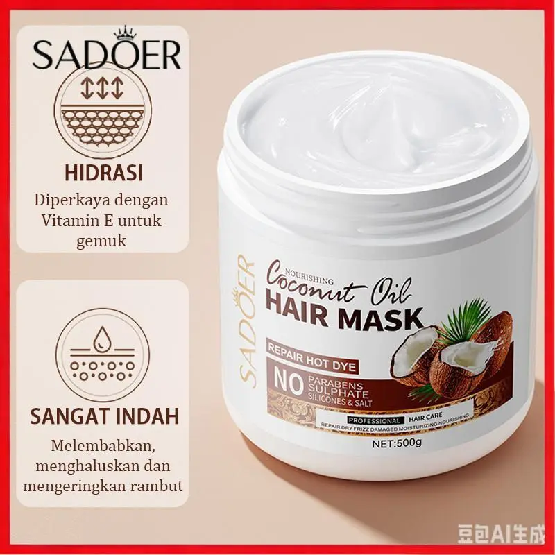 SADOER-Masker Rambut Minyak Kelapa Perbaikan Kondisioner rambut susu kelapa masker rambut susu kelapa Krim Pemeliharaan Rambut Kelapa Wangi Rasa Susu Kelapa 500g hair  mask  collagen  keratin  biotin