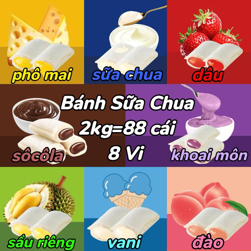 Bánh Mix Sữa Chua 2KG 8 Vị -Phô mai Dâu Sữa chua Kem Vani Sầu riêng Đào Khoai môn Bữa sáng Đồ ăn nhẹ Bánh ngọt Bữa ăn thay thế Trà chiều