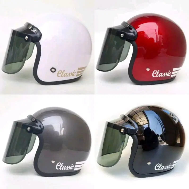Promo Helm Bogo Retro Classic Garis Laki-Laki dan Wanita Remaja Dewasa Standar SNI Murah Free Packing Kardus - Motorcycle Kaca 2