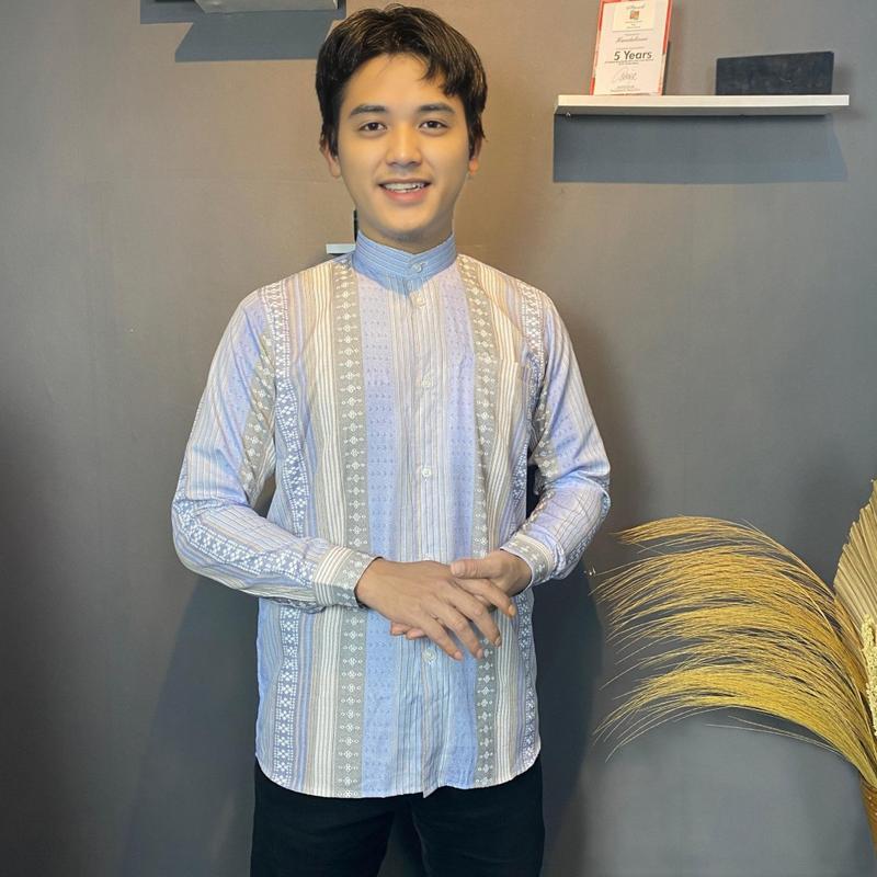 Product Introduction of HM - Kemeja koko pria Dewasa lengan panjang Motif salur Batik, Atasan baju lebaran Keren Muslim terbaru 2025.Katun Formal Casual Santai 12