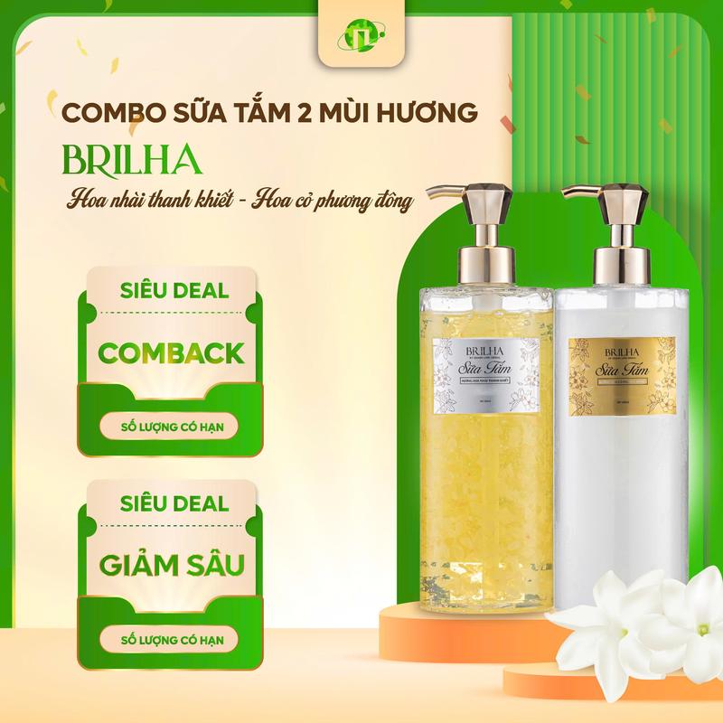 BRILHA Combo 2 chai SỮA TẮM dành cho nữ - Dưỡng ẩm sâu Thơm thật lâu cho Nữ - Chăm Sóc Da