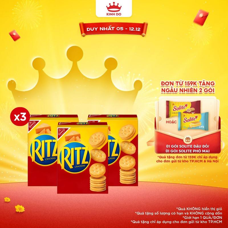 Combo 3 Hộp Bánh Quy Ritz Kẹp Kem Phô Mai 106g Bánh Quy Mặn Ritz 247g
