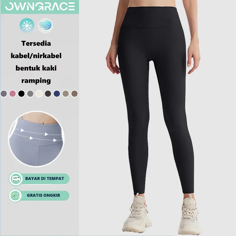 Owngrace-Legging Celana Olahraga Wanita High Waist Polos Yoga jogger pants Sport Outdoor legging  reytorrm xxxl pink lis hitam legging olahraga rok  legging