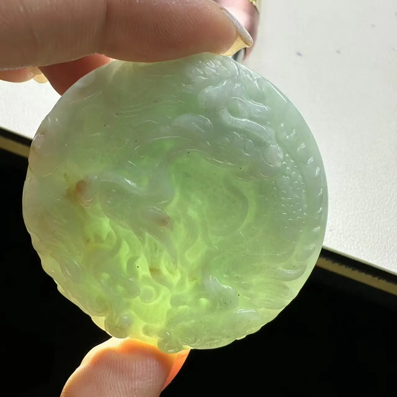 Beauty Stone King of Jadeite Natural A Grade Jade Ice Fruit Green Kowloon Protector Pendant