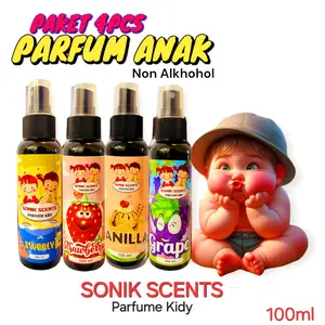 Paket 4pcs Parfum Kidy Sonik Scents Parfum Anak Non Alkhohol 100ml Bpom Perfume Red Anggur Banana Mango Vanila Wangi Wanginya