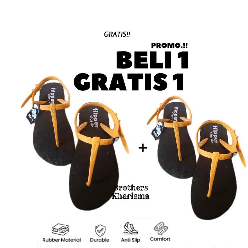 Sendal Karet Cewek Filpper Lentur Anti Slip Premium - Beli 1 Gratis 1 5