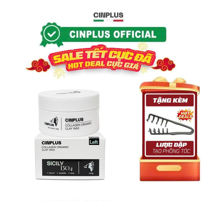  Sáp vuốt tóc nam CinPlus Left Sicily 1504 100gr màu trắng chính hãng Cin Plus tạo kiểu giữ nếp tóc + Tặng lược dập phồng 
