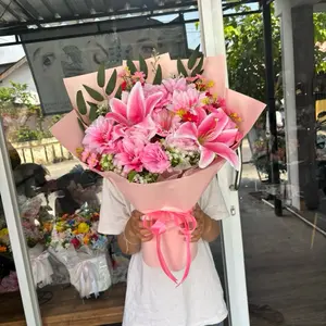 Buket artificial pink round