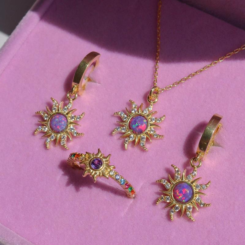Sunflower Opal Jewerly Gift Sets Wonderful Australia Natural Opal Stone for Decoration, 2024 Best Gift to Yourself, Family or Friends