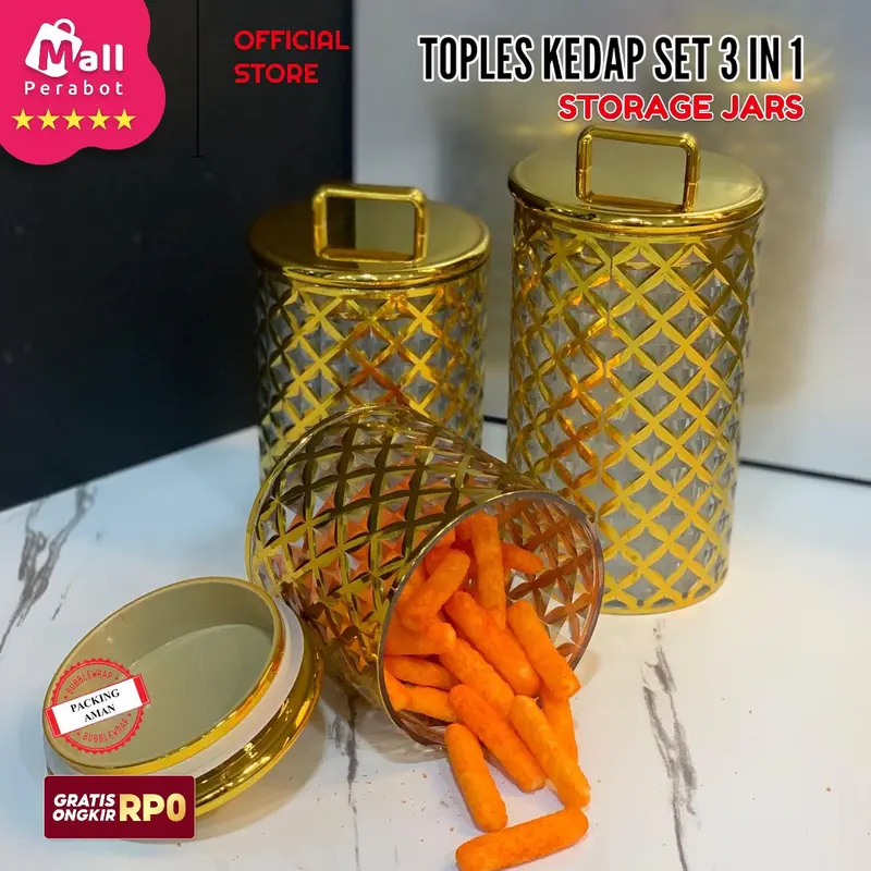 Mall Perabot | Toples Akrilik Kedap Udara | Toples Gagang Set 3 in 1 | Stoples Jars Penyimpanan Makanan / Snack / Kue 6