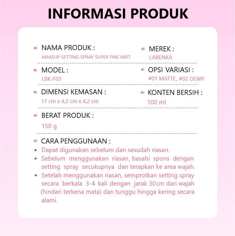 LABENKA | BPOM | Makeup Setting Spray Matte Finish Super Fine Mist 100ml - Fix Makeup Tahan Lama LBK-F03
