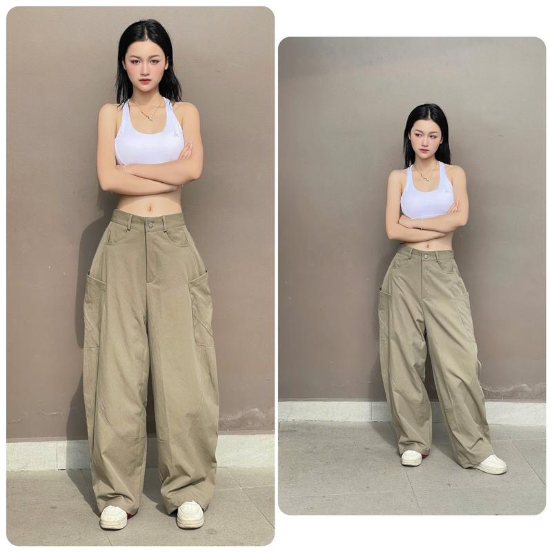  Gladimax Quần ống cong dáng  rộng TS172  Parachute Pants BigSize Full 4 Túi Kaki Dày Dặn Sóng Giặt Máy Thoải Mái Phong Cách Đi Làm Học Tiệc Shopping Cafe Màu Đen Be Rêu Trắng 