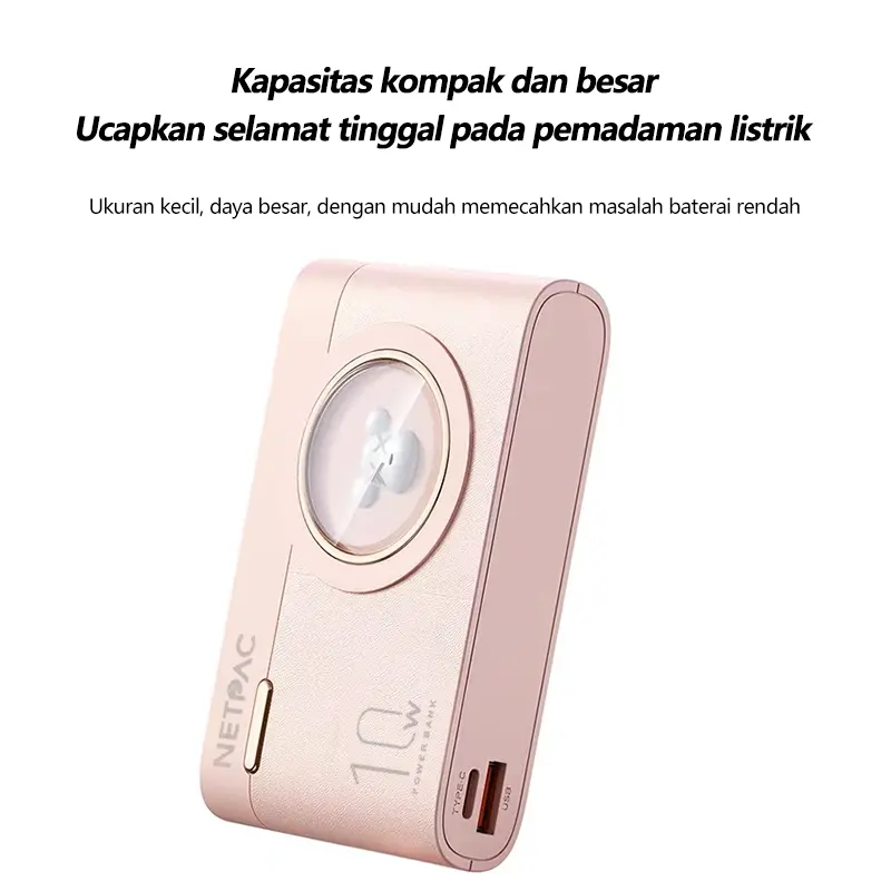 【COD】NETPACLIFE Powerbank 10000 mAh Fast Charging Murah Mini Macaron Cute Camera Design LED with Kabel Data Type C Micro USB Lightning 2