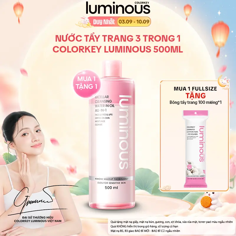 BIG SIZE Nước Tẩy Trang Colorkey Luminous Dịu Nhẹ Và Làm Sạch All-in-1 Micellar Cleansing Water In Oil