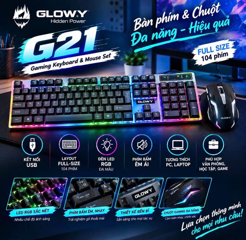 Bộ Phím + Chuột LED Glowy G21 có dây - Học tập chơi game