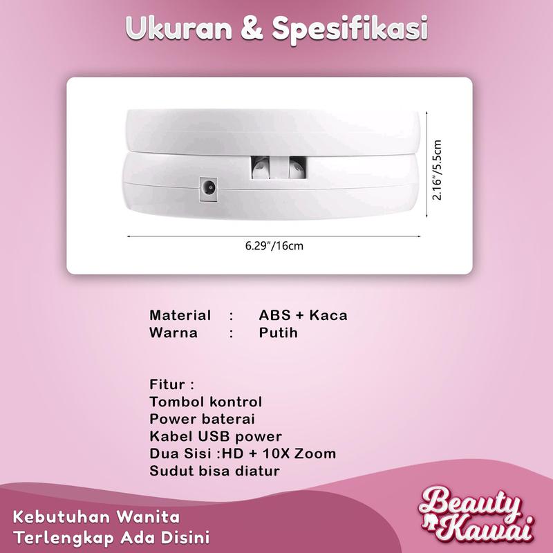 Product Introduction of Cermin Bulat Lipat Kaca Rias LED 2 Sisi Ganda Putar USB Cas 31