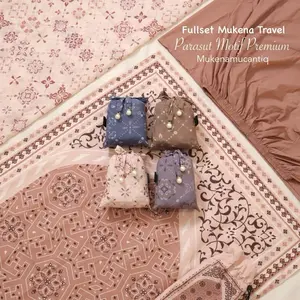 Fullset Mukena Parasut Motif 2in1 Mini Pouch Mutiara + Sajadah Traveling Kashmeer Muslim Tasbih Dewasa