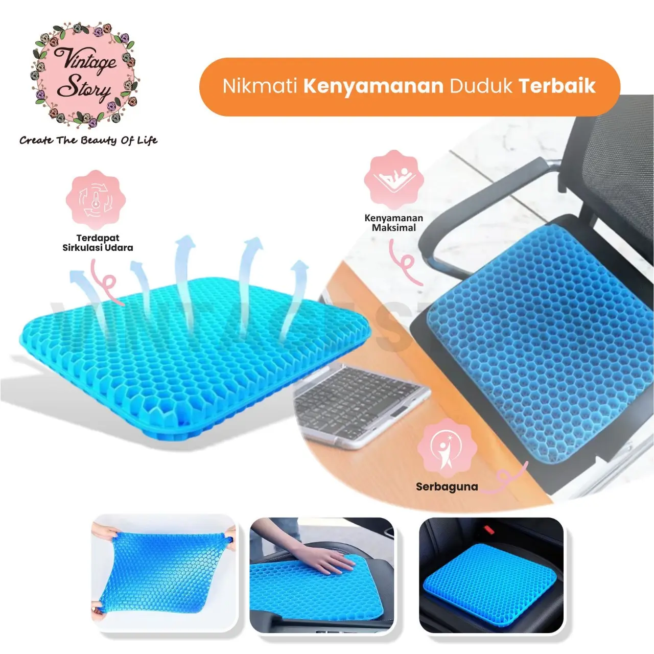 Bantal Alas Duduk Kursi Mobil Lantai Silikon Gel Dingin Anti Panas Super Empuk Nyaman Serbaguna