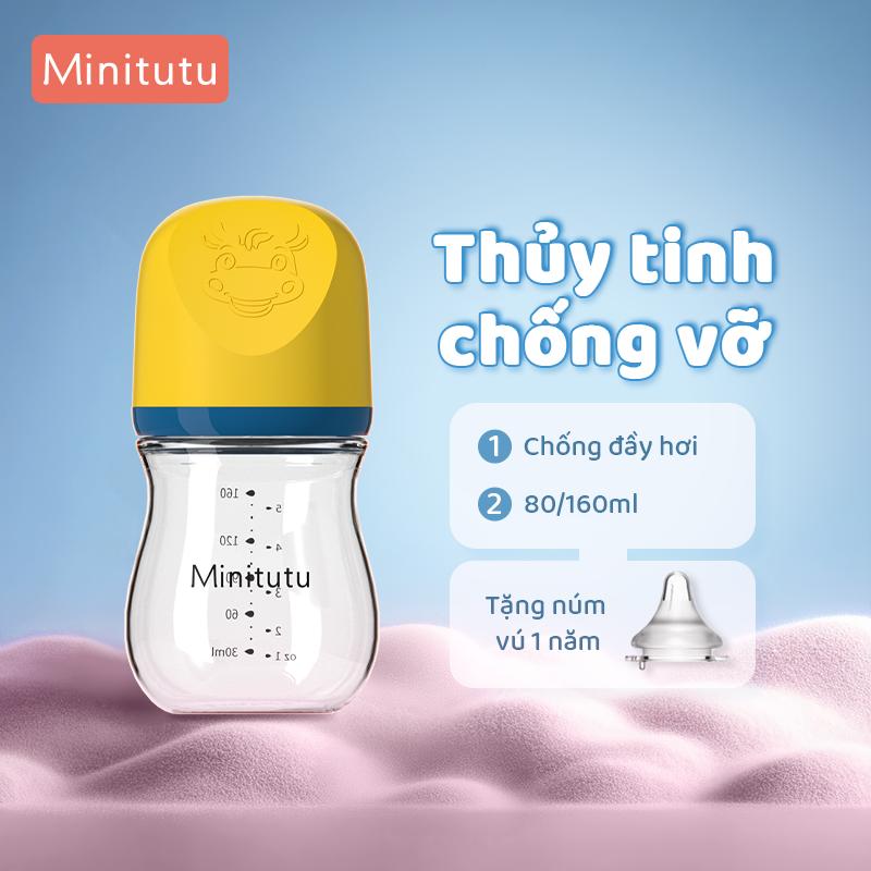 Bình sữa thủy tinh Cổ rộng Minitutu cho Bé Yêu Chống Đầy Hơi Chịu Nhiệt Tốt 80ml 160ml