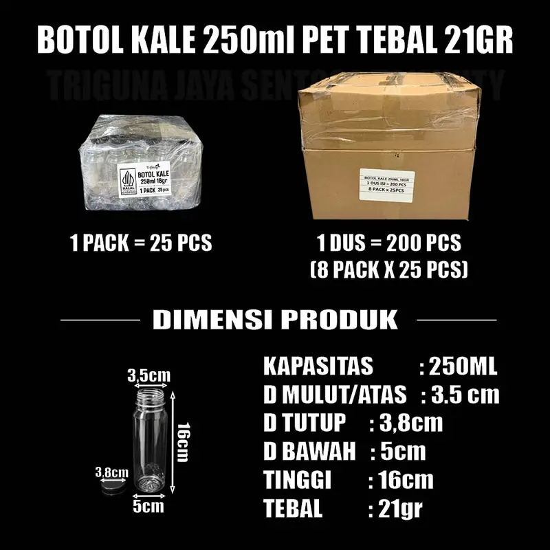 Botol Kale Tebal 46gr Tutup Segel Rapat Botol Plastik Kopi jus 250ml 500ml 1000ml Trifinity Pack JSP