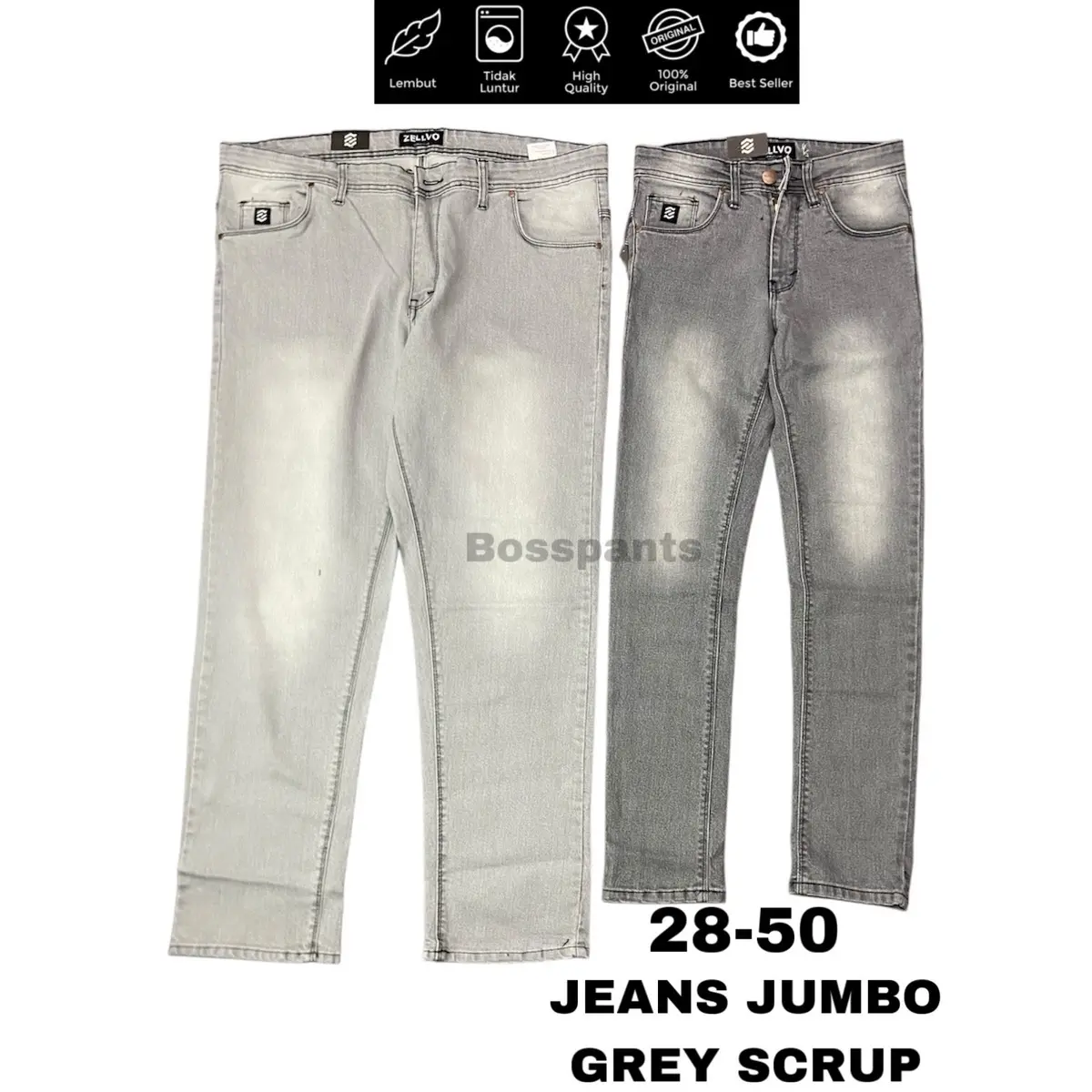 Zellvo - Celana Jens JUMBO GREY SCRUP Panjang Slimfit Strech Premium Soft Jeans Nyaman Tebal Melar Santai Distro
