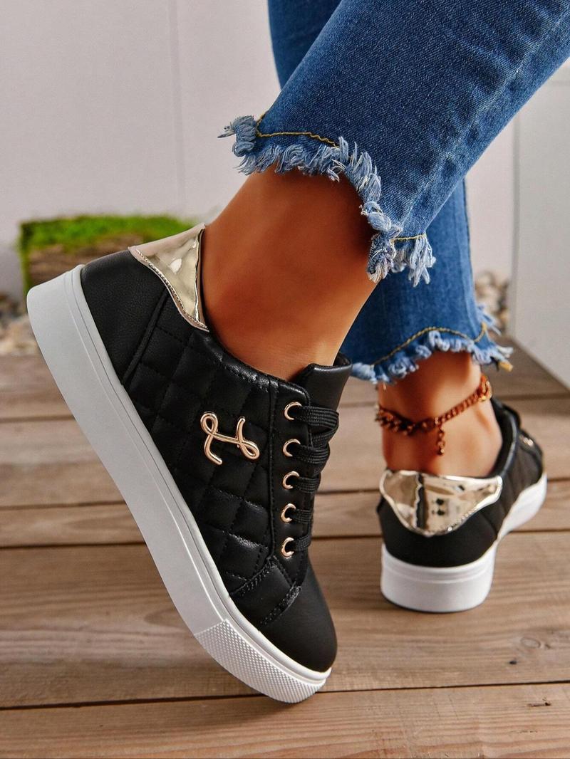 Product Introduction of Women's Fashionable Lace Up Sneakers, Casual Comfortable Sports Shoes for Daily Wear, Female All-match Round Toe Shoes for Spring & Fall 7