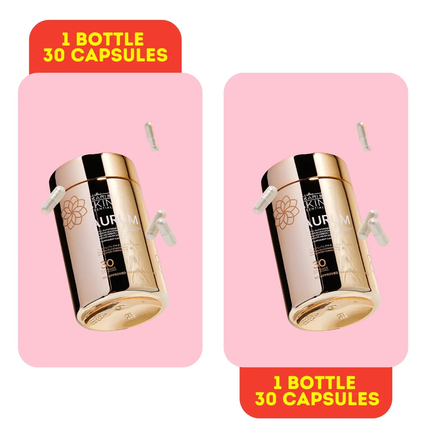 Hikari Skin Essentials AURUM 30 Capsules NEW AND IMPROVED 2 BOTTLES 30CAPS S-Acetyl Glutathione Capsules 2 BOTTLES HIKARI AURUM GLUTA