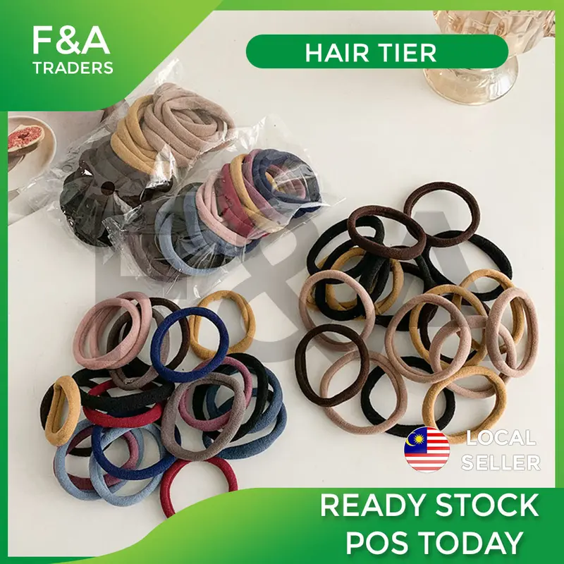 Black Hair Tie Hairband Set Fashion Girls Ponytail Getah Rambut ...