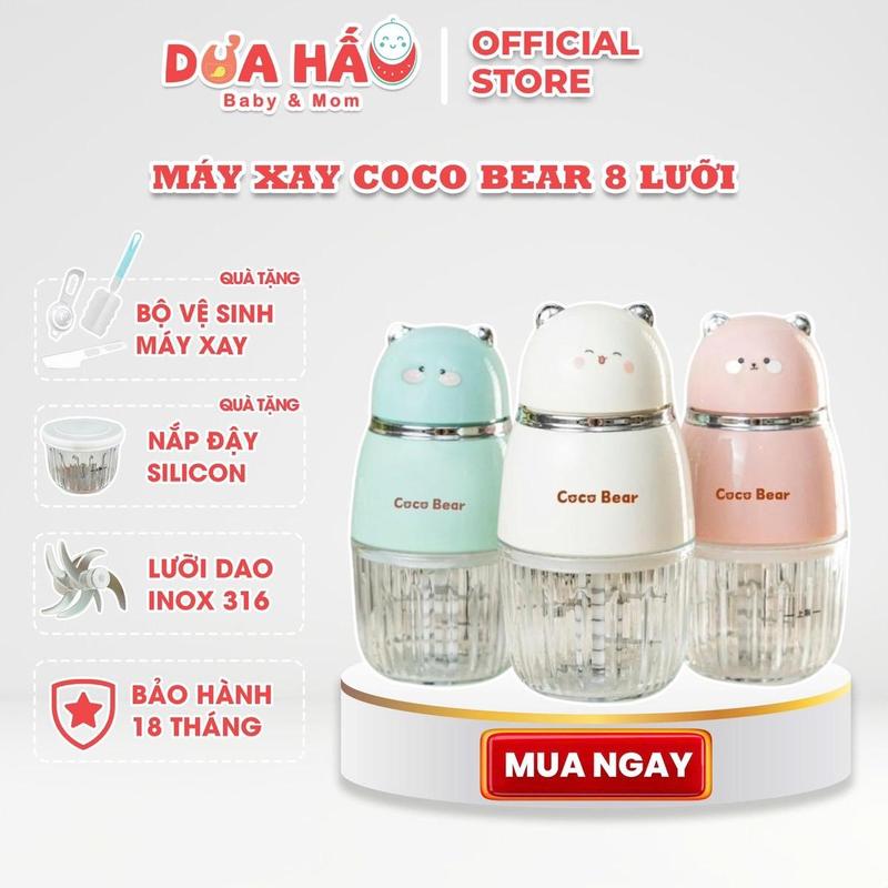 Tặng Bộ Cọ Rửa Máy Xay Coco Bear Mimi - Máy Xay Misan 8 Lưỡi Dao Chuyên Dụng Cho Bé Ăn Dặm nhuyễn Dưa Hấu Baby&Mom