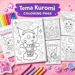 20 LEMBAR KERTAS MEWARNAI UKURAN  A5 & A4 - TEMA KUROMI
