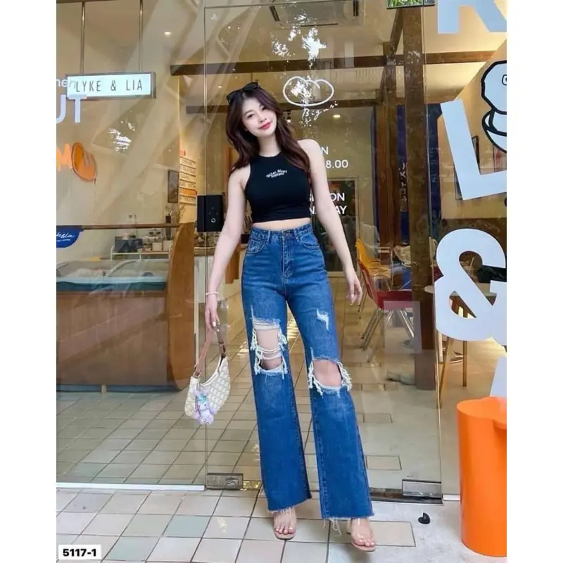 CCJEANS - Bertha Highwaist Jeans Loose Boyfriend Panjang Ripped Sobek Tembus Wanita - Celana Jins Jean Kekinian Terbaru Populer Viral Hits Cewek Cewe Perempuan