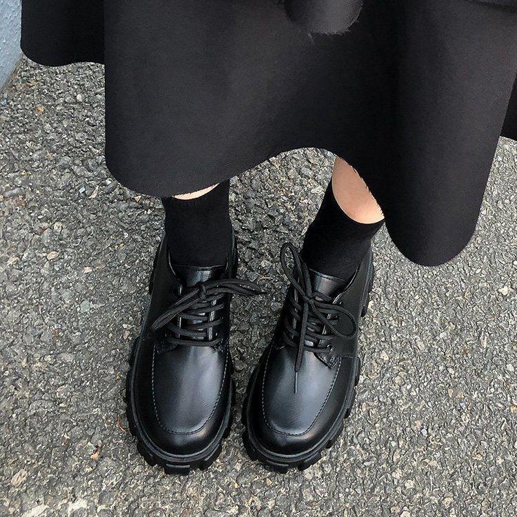 Thick Bottom Platform Shoes British Style 2024 Spring, Summer, Autumn Preppy Style Versatile Height Increasing Patent Leather Student round Toe Leather Shoes Female 1