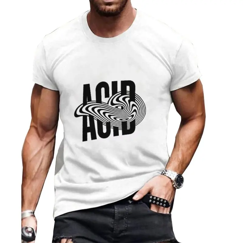 Men's casual sports trend brand white letter 3D printed round neck short sleeved T-shirt