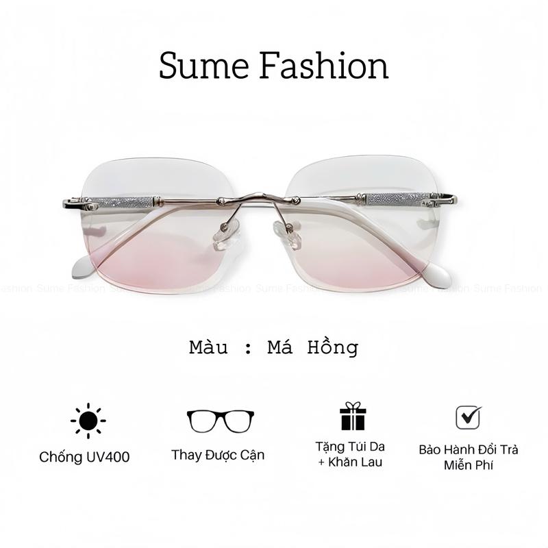  M1 Mắt kính mát má hồng cho nữ tròng kính mắt không viền chống nắng gọng kính kim tuyến thời trang 