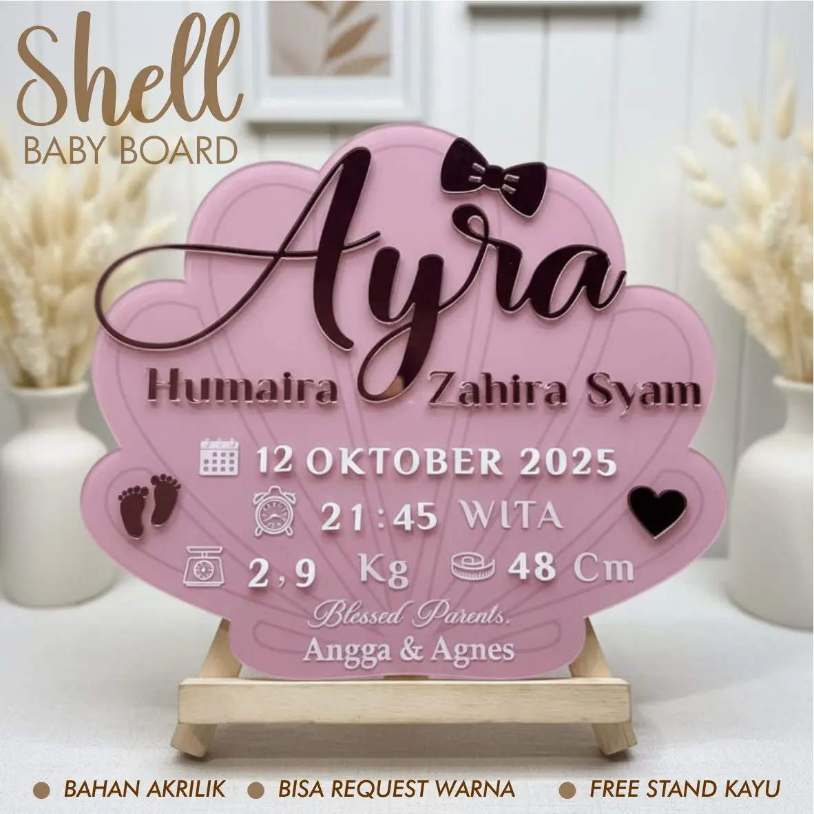 PAPAN KELAHIRAN BAYI BAHAN AKRILIK BENTUK KERANG / HOSPITAL BOARD
