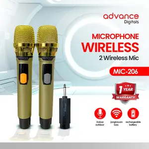 Advance Microphone Profesional 2 Mic Wireless Gold Bisa di Charger Original Wireless Mic 206 Microphone/ Garansi 1 tahun karaoke  set dirumah Mikrofon Bluetooth