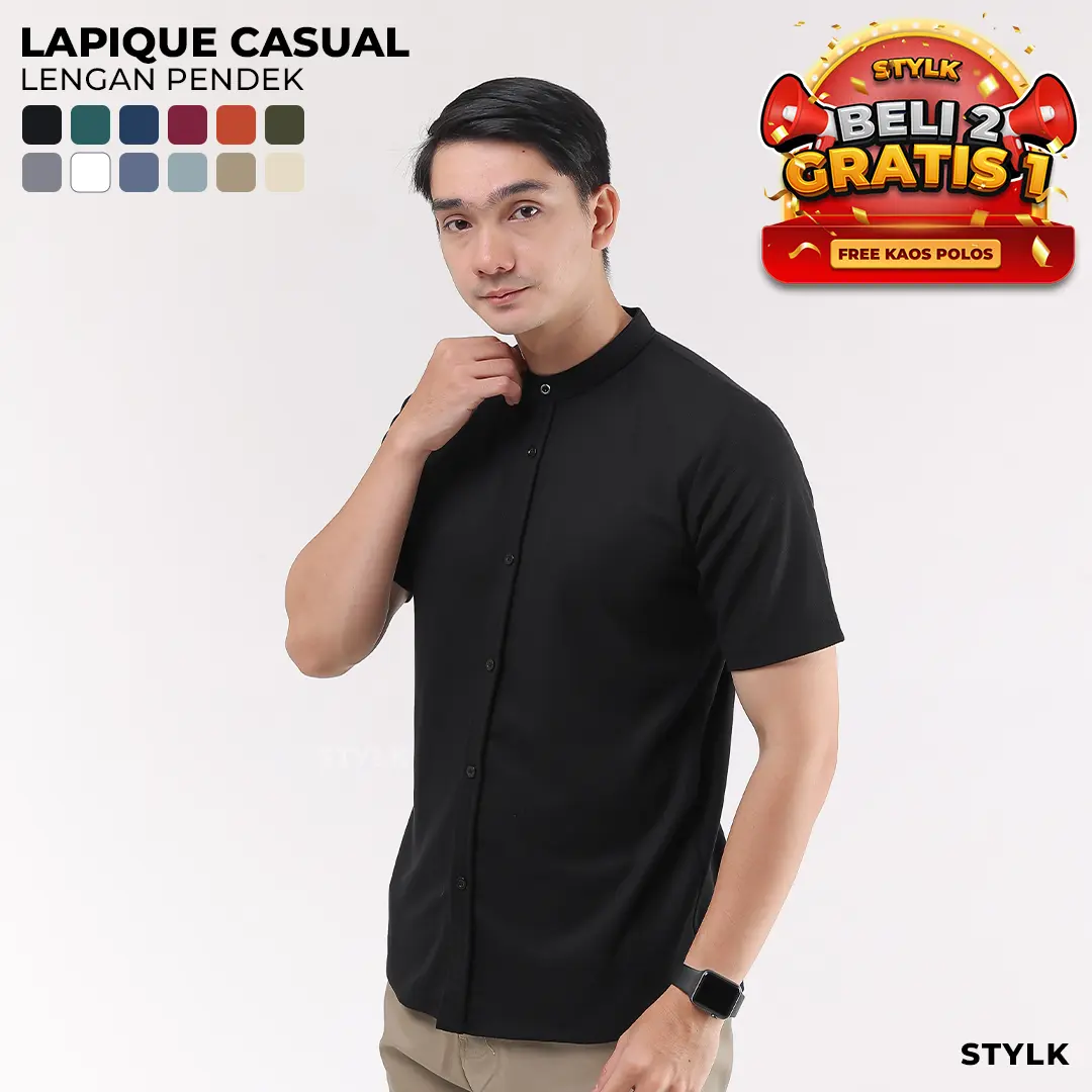 Kemeja Hitam Pria Casual Lengan Pendek Slim Fit Anti Kusut Nyaman dan Lembut - Stylelaki LAPIQUE
