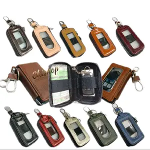 Dompet Kunci Remote Keyless Mobil Kulit Asli dobel karet Dengan Rante Gantungan Dan Mika Transparan Praktis Dan Kokoh