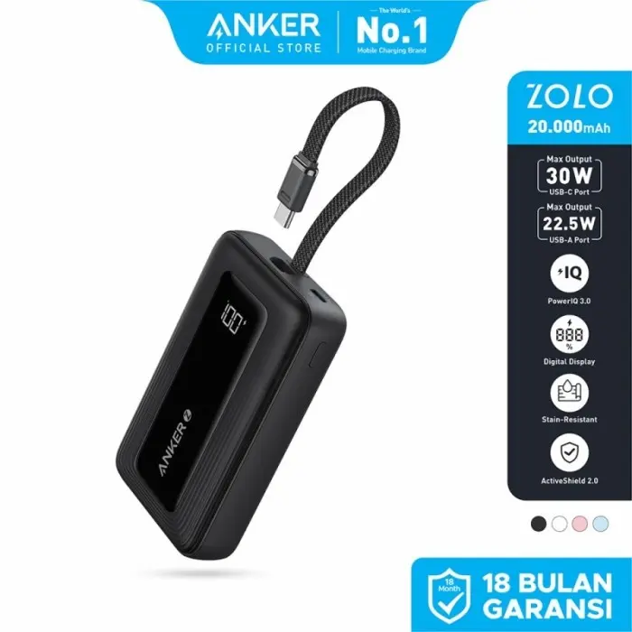 Anker Zolo Powerbank 20000mAh 30W 20W with Built-in USB C Cable - A1689 0